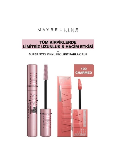 Maybelline Sky High Dev Limitsiz Kirpikler-Gün Boyu Kalıcı Parlak Dudaklar 100 Charmed