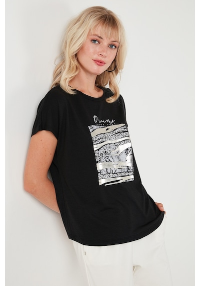 Lela Baskılı Bisiklet Yaka Regular Fit Bayan T Shirt 6671000 Siyah