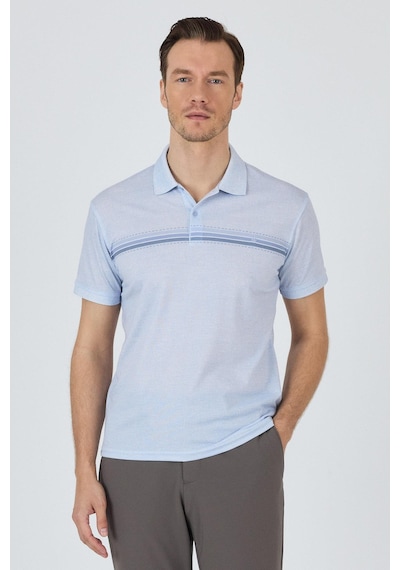 Kısa Kol Baskılı Pike Polo Yaka Cepsiz Slim Fit Tişört 1011250168 Koyu Mavi