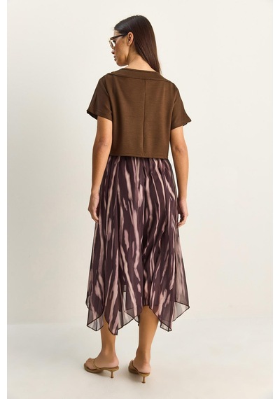 Shade Kadın Crop Tişört Detaylı Astarlı Askılı Şifon Midi Elbise 6135 60286113 - Kahverengi