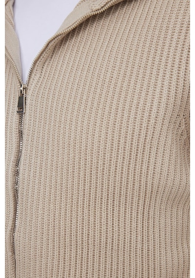Tudors Erkek Slim Fit Dik Yaka Fermuarlı Vizon Düz Hırka-41800 Vizon