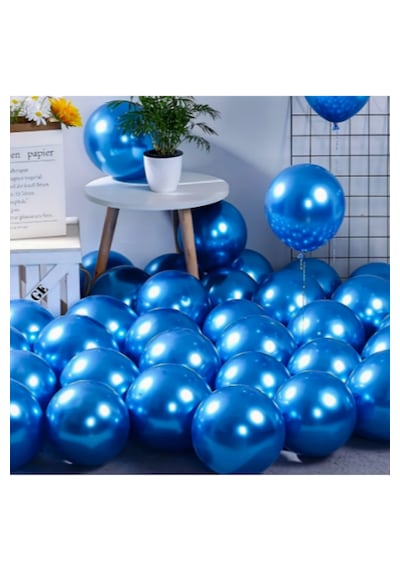 10 Adet 12 İnç Metalik Balon Helyum Uyumlu Parlak Lateks Parti & Organizasyon Balonu Mavi