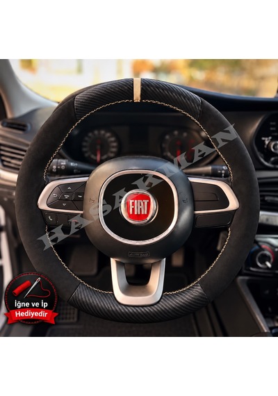 Fiat Fiorino Dikme Direksiyon Kılıfı Alcantara Süet Mat Karbon Bej Yüzük Ve Dikiş 2017-2021