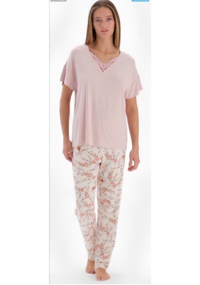Eros 33520 Kısa Kol Kadın Pijama Takımı Pudra