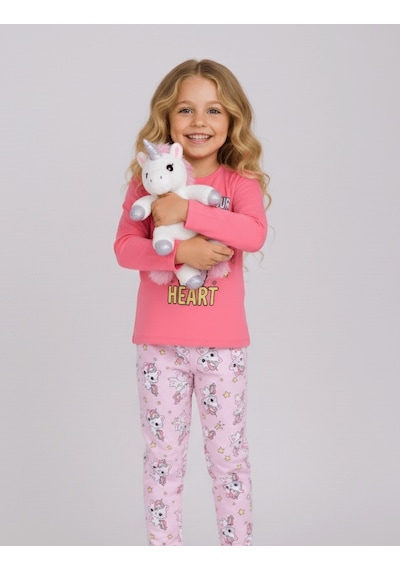 Kız Çocuk Uzun Kollu %100 Pamuklu Pijama Takımı Unicat Şeker Pembe