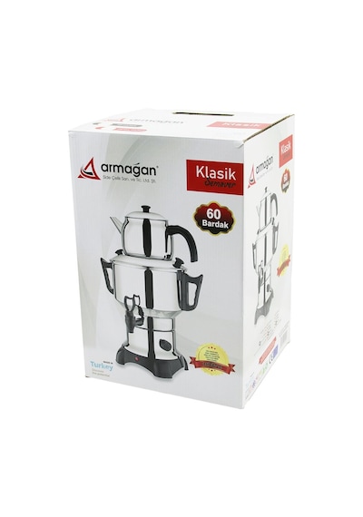 Go İthalat Klasik Çay Seti Demlik - Su Kazanı Elektrikli Semaver 60 Bardak 6lt - Tek Musluk 1500w Gi