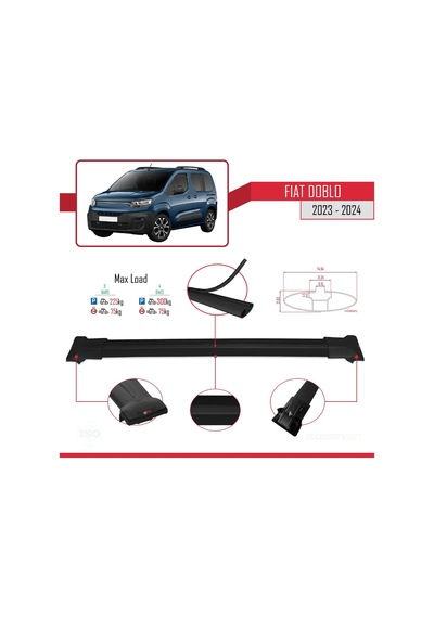 Fiat Doblo 2023 Ve Sonrası İle Uyumlu Fly Model Ara Atkı Tavan Barı Siyah 4 Adet Bar