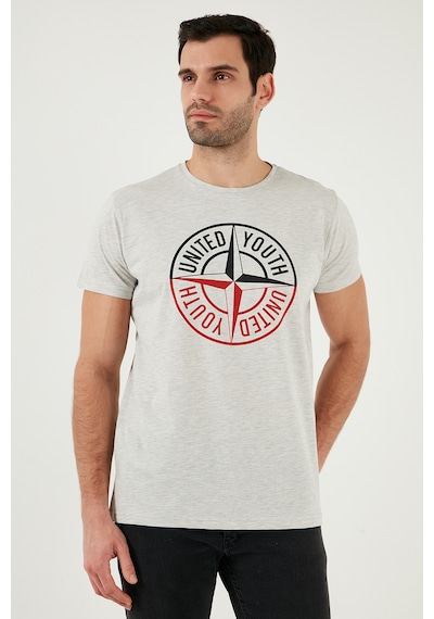 Buratti Baskılı Bisiklet Yaka Pamuklu Slim Fit Erkek T Shirt 541Pusula Açık Melanj
