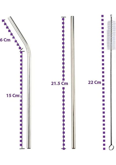 2 Adet Çelik Pipet Ve Temizleme Fırçası 3 Parça Çelik Pipet Seti Düz Pipet Eğik Pipet Ve Temizleme Fırçası 3'lü Set