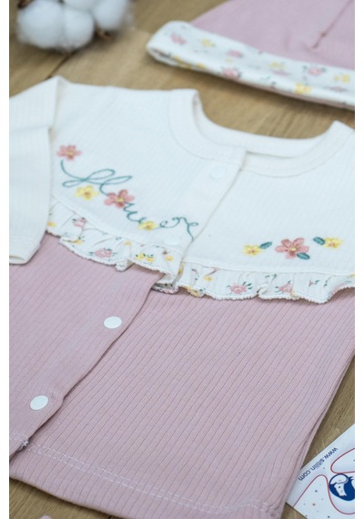 Sitilin Kız Bebek Natural Pembe İşlemeli süslü Lüks 10 Lu Hastane Çıkışı Set STL6065 Çok Renkli