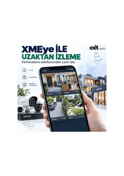 Exitcam 9 Kameralı Yüz Ve Araç Tanımalı, Gece Renkli Görüşlü, Su Geçirmez Güvenlik Kamera Seti