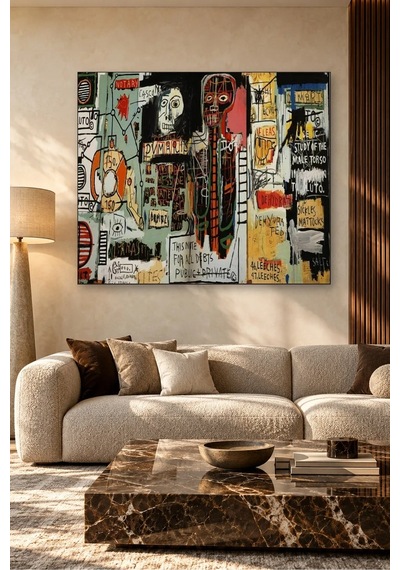 Fida Basquiat Notary Grafiti Kolajı Canvas Tablo Çok Renkli