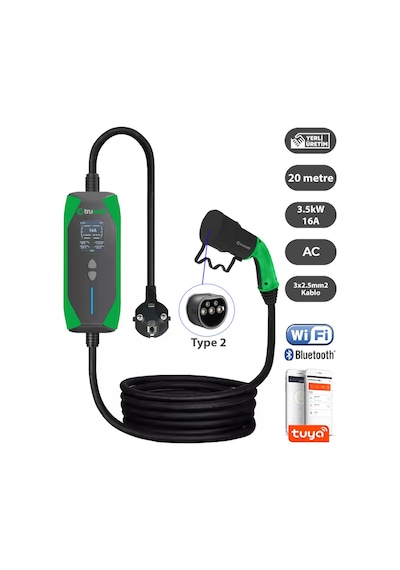 Truwatt Zt220 3.5kw Taşınabilir Elektrikli Araç Şarj Cihazı 16a/220v 20 Metre
