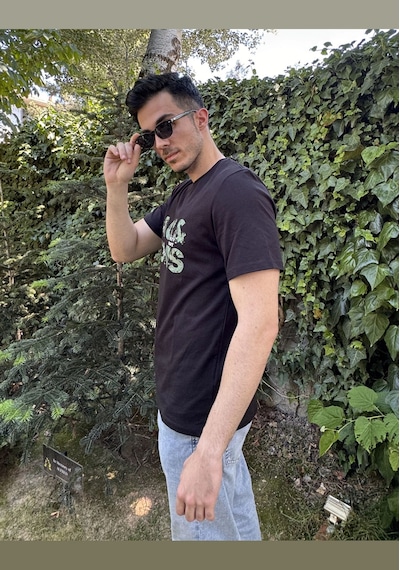 Jack & Jones 12215700 Techlogo Bisiklet Yaka Logolu Erkek Tişört Siyah Beyaz