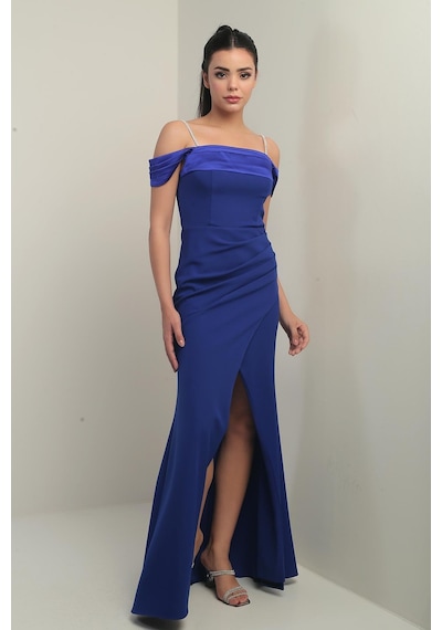 By Saygı Kadın Taşlı İnce Askılı Düşük Kollu Saten Madonna Yaka Astarlı Drapeli Double Balık Elbise-40842 Saks By Saygı Kadın Taşlı İnce Askılı Düşük Kollu Saten Madonna Yaka Astarlı Drapeli Double Balık Elbise-40842 Saks