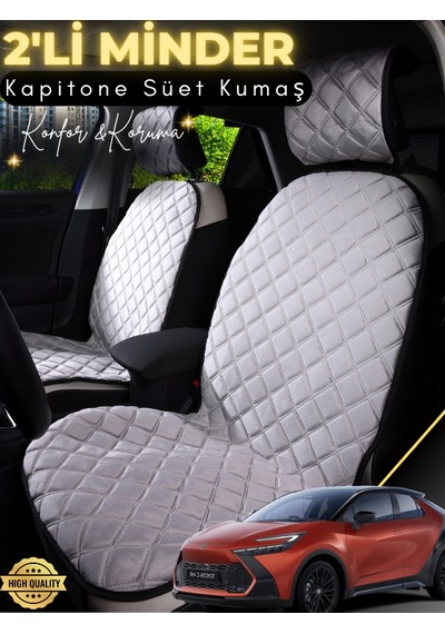 Toyota Ch-r Uyumlu 2'li Süet Oto Koltuk Minderi Terletmez Universal Tam Koruma A7 Gri