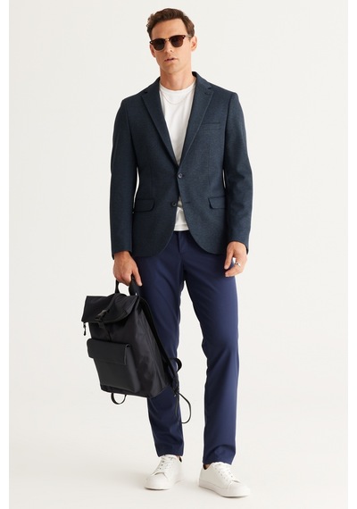 AC&Co / Altınyıldız Classics Erkek Siyah-lacivert Slim Fit Dar Kesim Mono Yaka Diagonal Desenli Ceket Lacivert - Siyah AC&Co / Altınyıldız Classics Erkek Siyah-lacivert Slim Fit Dar Kesim Mono Yaka Diagonal Desenli Ceket Lacivert - Siyah