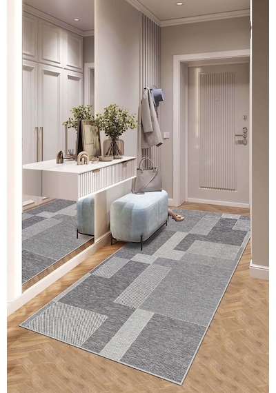 West Home Makinede Yıkanabilir Kaymaz Taban Leke Tutmaz Gri Salon Halısı Mutfak Halısı Ve Yolluk Wh 593 Grey Yolluk