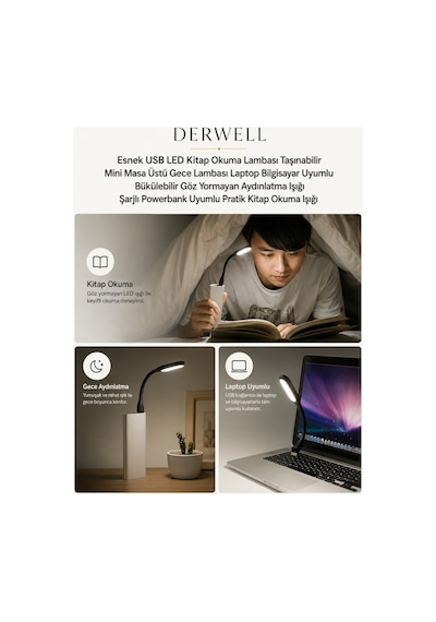 Esnek Usb Led Kitap Okuma Lambası Taşınabilir Mini Masa Üstü Gece Lambası Laptop Bilgisayar Uyumlu Bükülebilir Göz Yormayan
