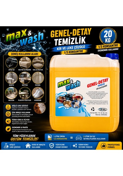 20 Kg Genel Detay Temizleyici 1/3 Konsantre Çok Amaçlı Araç İçi Ve Dışı Temizleyici Profesyonel Oto Kuaför Ürünü
