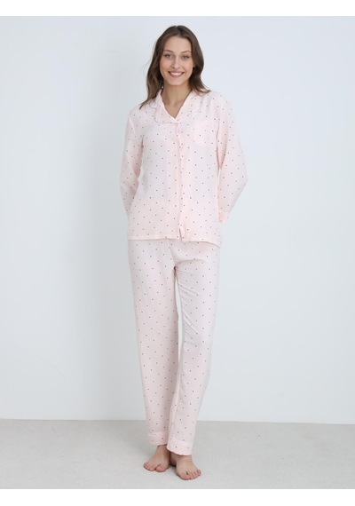 Dofi Kadın Desenli Pijama Takımı - Pudra