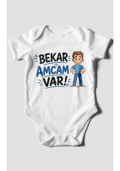 Morivokids Bekar Amcam Var Kısa Kollu Bebek Body %100 Pamuk Beyaz
