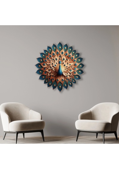 Turkuaz Tavuskuşu - Metal Tablo - Dec0114 60 X 60 Cm Çok Renkli