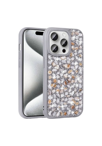 Apple Uyumlu iPhone 15 Pro Kılıf Parlak Taşlı Tasarım Zore Linea Diamond Kapak Gümüş