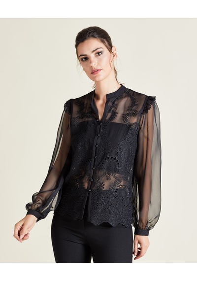 Serpil Exclusive Transparan Kadın Gömlek - Dantel Detaylı - Modern Ve Şık - Özel Gün Ve Davetler İçin Gömlek Siyah Serpil Exclusive Transparan Kadın Gömlek - Dantel Detaylı - Modern Ve Şık - Özel Gün Ve Davetler İçin Gömlek Siyah