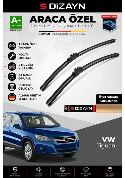 S-dizayn Volkswagen Tiguan Ön Cam Silecek Seti 2007-2016 Premium Araca Özel 60-50 Cm A+ Kalite