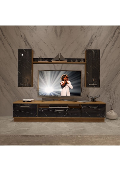 Decoraktiv Trio 5d Mdf Tv Ünitesi Tv Sehpası Pera - Siyah Mermer