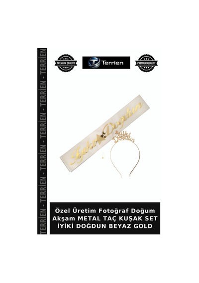 Özel Üretim Fotoğraf Doğum Akşam Metal Taç Kuşak Set İyiki Doğdun Beyaz Gold Çok Renkli