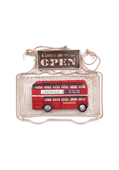 Dekoratif Metal Kapı Yazısı Londra Şehir Otobüsü Open Close 32 Cm