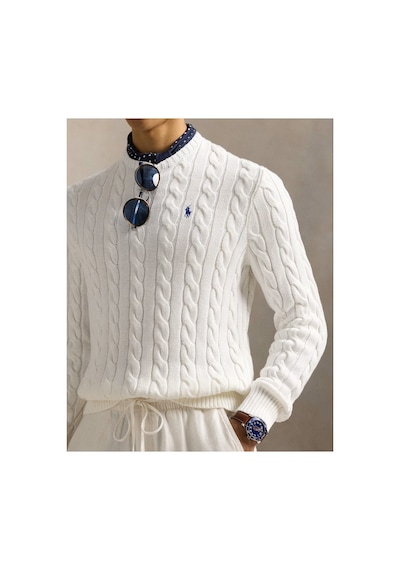 Polo Ralph Lauren Örgülü Triko Kazak Beyaz