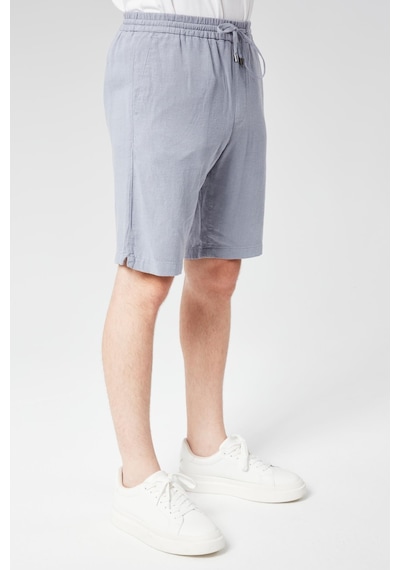 Braccas Erkek Beli Lastikli Bağcıklı Keten Karışımlı Slim Fit Jogger Şort Mavi Mavi