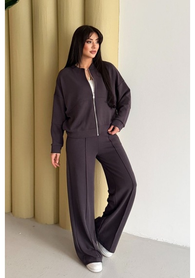 Balenbi Kadın Oversize Fermuarlı Modal Spor Takım Wide Leg Bol Paça 1194 - Form Serisi Kahverengi