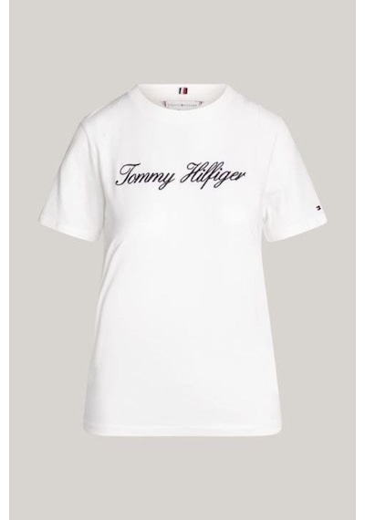Tommy Hilfiger Kadın Th Script Logo Regular T-shirt - Ekru-10685 White