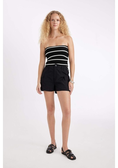 DeFacto Slim Fit Dar Kesim Çizgili Straplez Bluz D4232AX24HSBK27