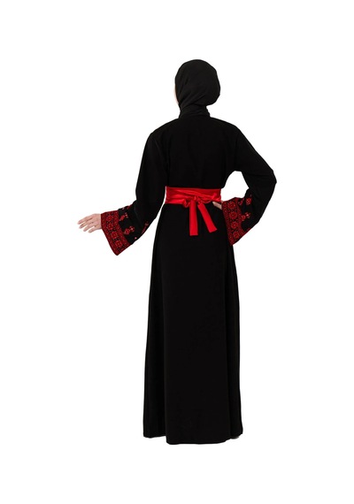 Zaytoon Filistin Nakışlı Modern Siyah Kaftan Elbise - Geleneksel Şıklık Kırmızı