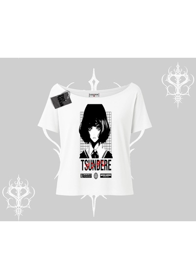 Tarzsokak Kayık Yaka Tshirt Tsundere Anime Japanese Style Baskılı Beyaz