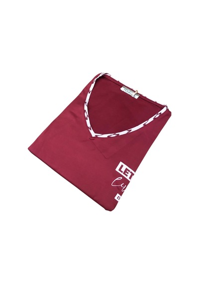 Seamlife Kadın Extra Yumuşak %100 Pamuk V Yaka Milan Kısa Kollu Pijama Takımı Kırmızı