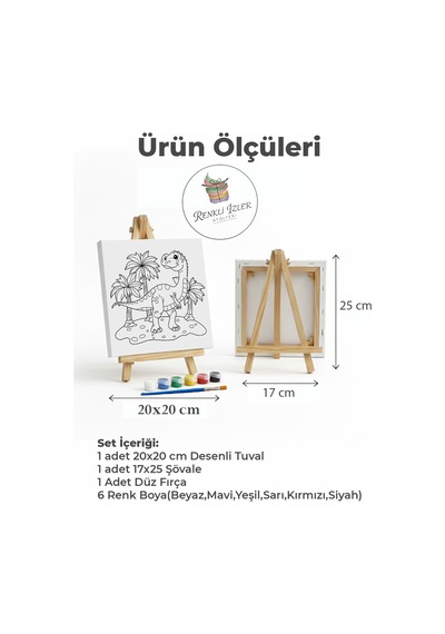 Çocuk Tuval Boyama Seti Neşeli Dino Adası Şövale Dahil