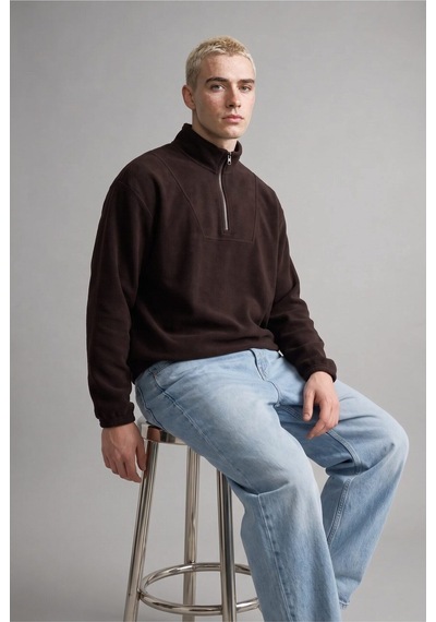 Defacto Yarım Fermuarlı Polar Sweatshirt E8632ax26wnbn337 Kahve-bn337