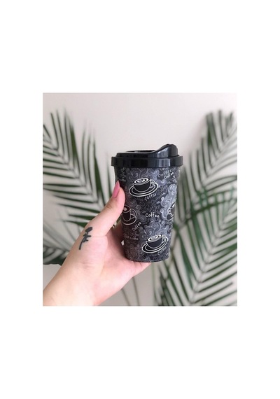 9122 Kahve Bardağı 400 Ml Mat Siyah Desenli