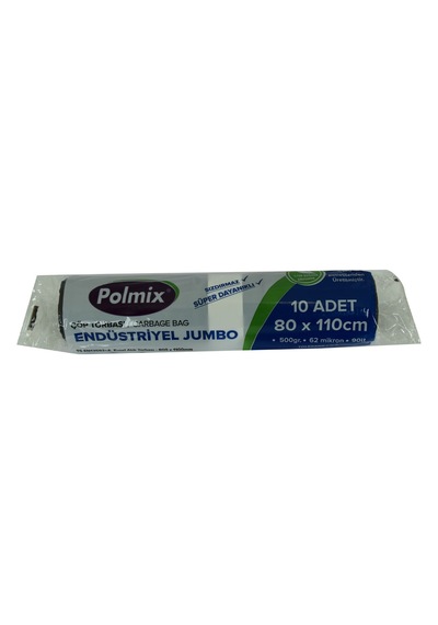 Polmix Jumbo Boy Çöp Torbası 500 G 62 Mikron 90 L Rulo 10 Adet Siyah 80x110 CM