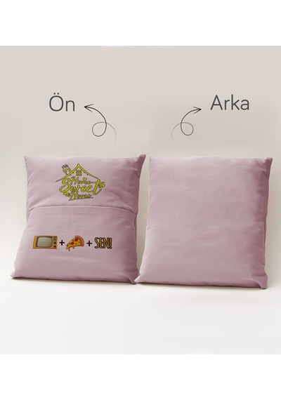 Bk Gift Eğlenceli Tasarımlı Organizer Kumanda Ve Atıştırmalık Cepli Pembe Kırlent Yastık- 8, Ev Dekoru, Ev Hediyesi Sarı