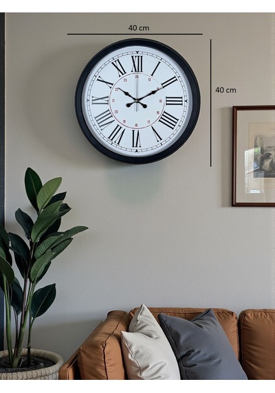 Siyah Asil Tasarım Roma Rakamlı 40 Cm Metal Duvar Saati