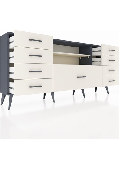 Arges Konsol 2 Raflı 9 Çekmeceli 176x30x83 Antrasit-aytaşı/aytaşı Aytaşı/aytaşı