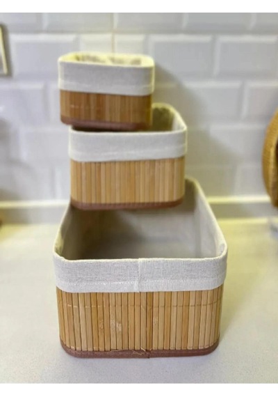 3b Trend Doğal Bambu Organizer Kutusu, Bambu Ahşap Ekmeklik, Ahşap Bambu Ekmek Sepeti Kahve - Krem