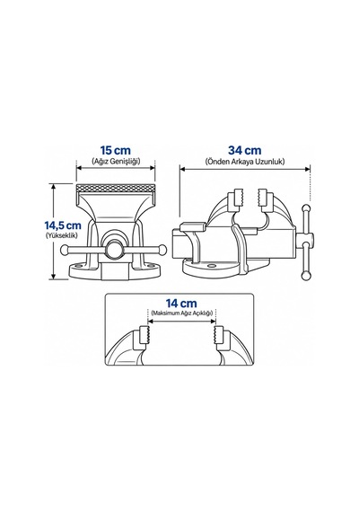 Tr Hd21150 Tezgah Mengenesi Sabit Tabanlı Örslü 150 Mm Maksimum 14 Cm Ağız Açıklığı Ağır Hizmet Tipi